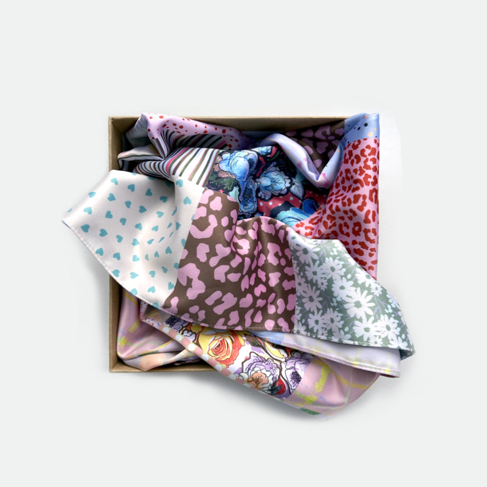 Patchwork Print Satin Square Scarf