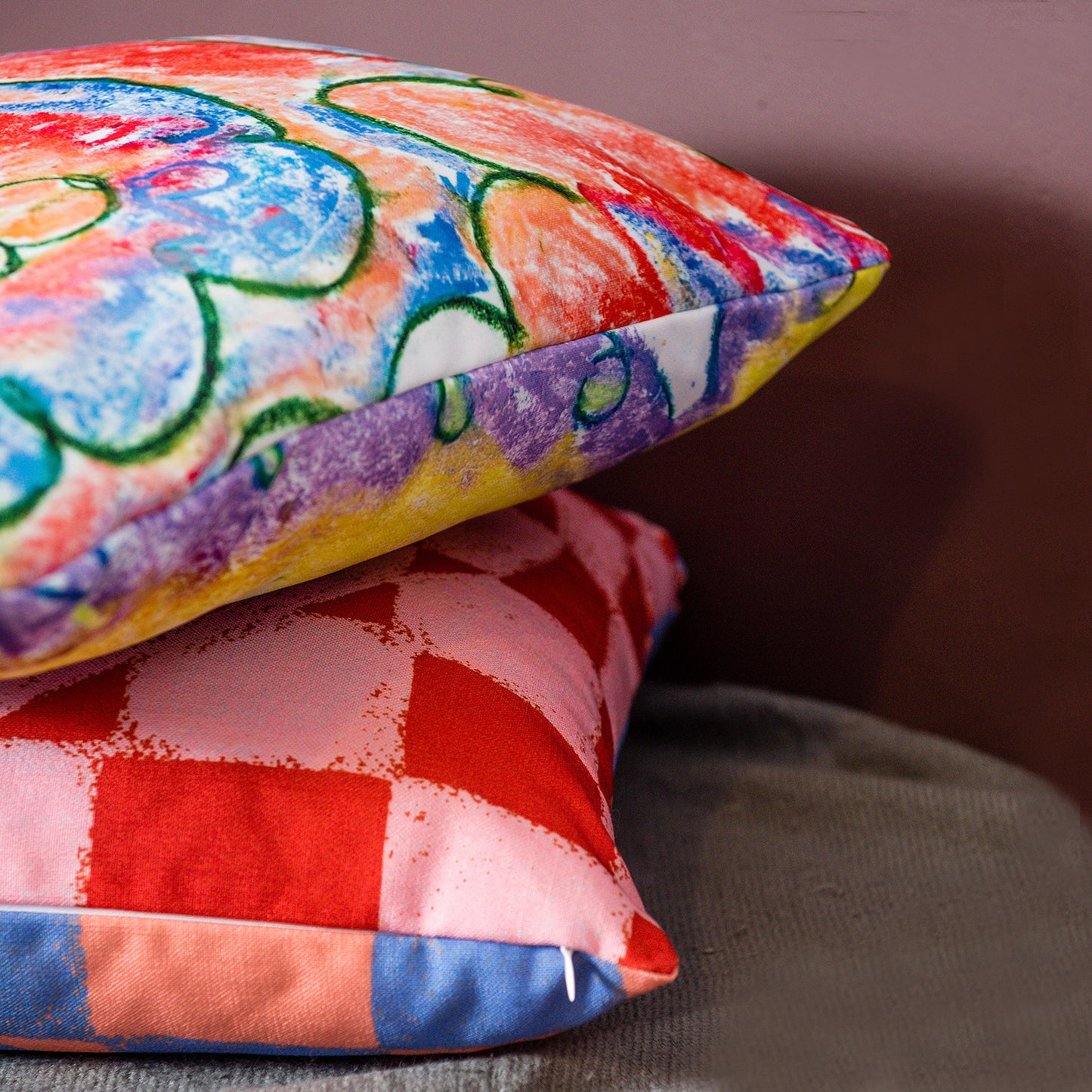 Checkered Heart Reversible Linen Look Cushion
