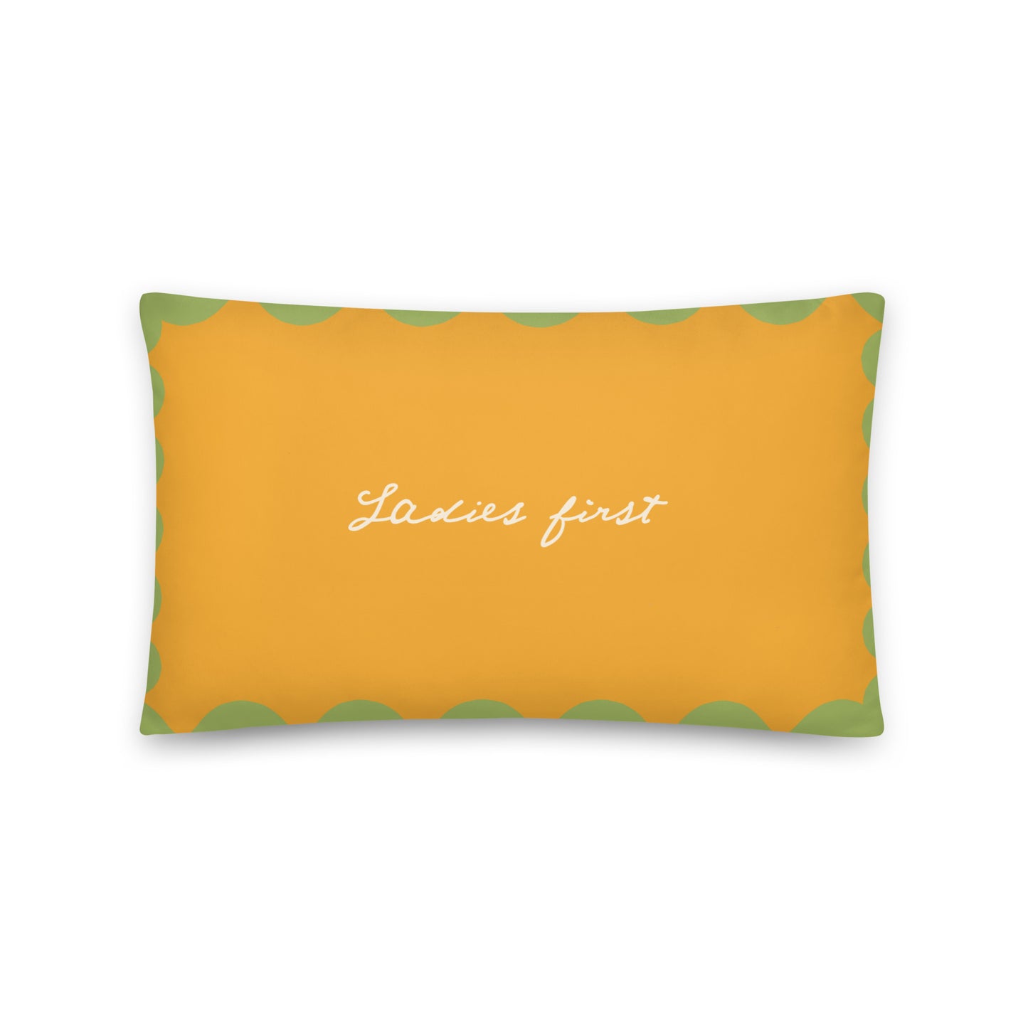Ladies First Slogan. Reversible Textured Cushion