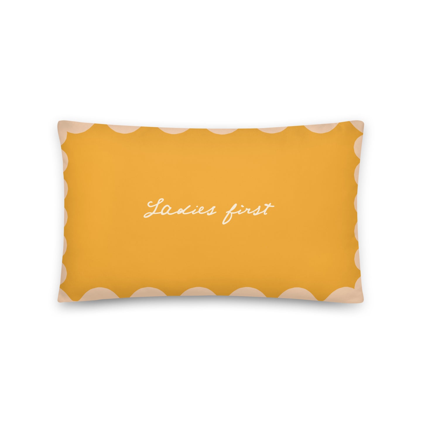 Ladies First Slogan. Reversible Textured Cushion