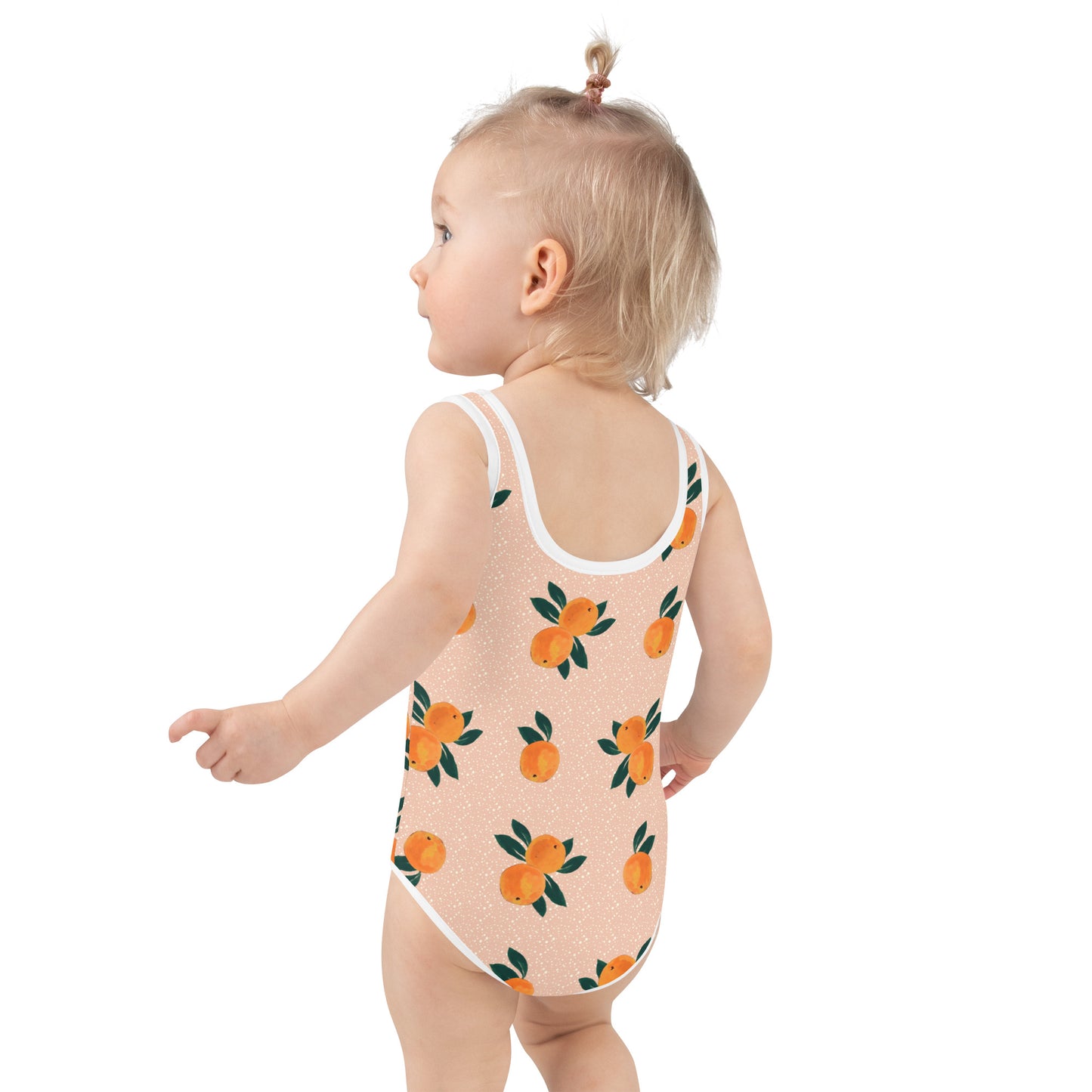 Orange Printed Kids Swimsuit in Peachy Pink