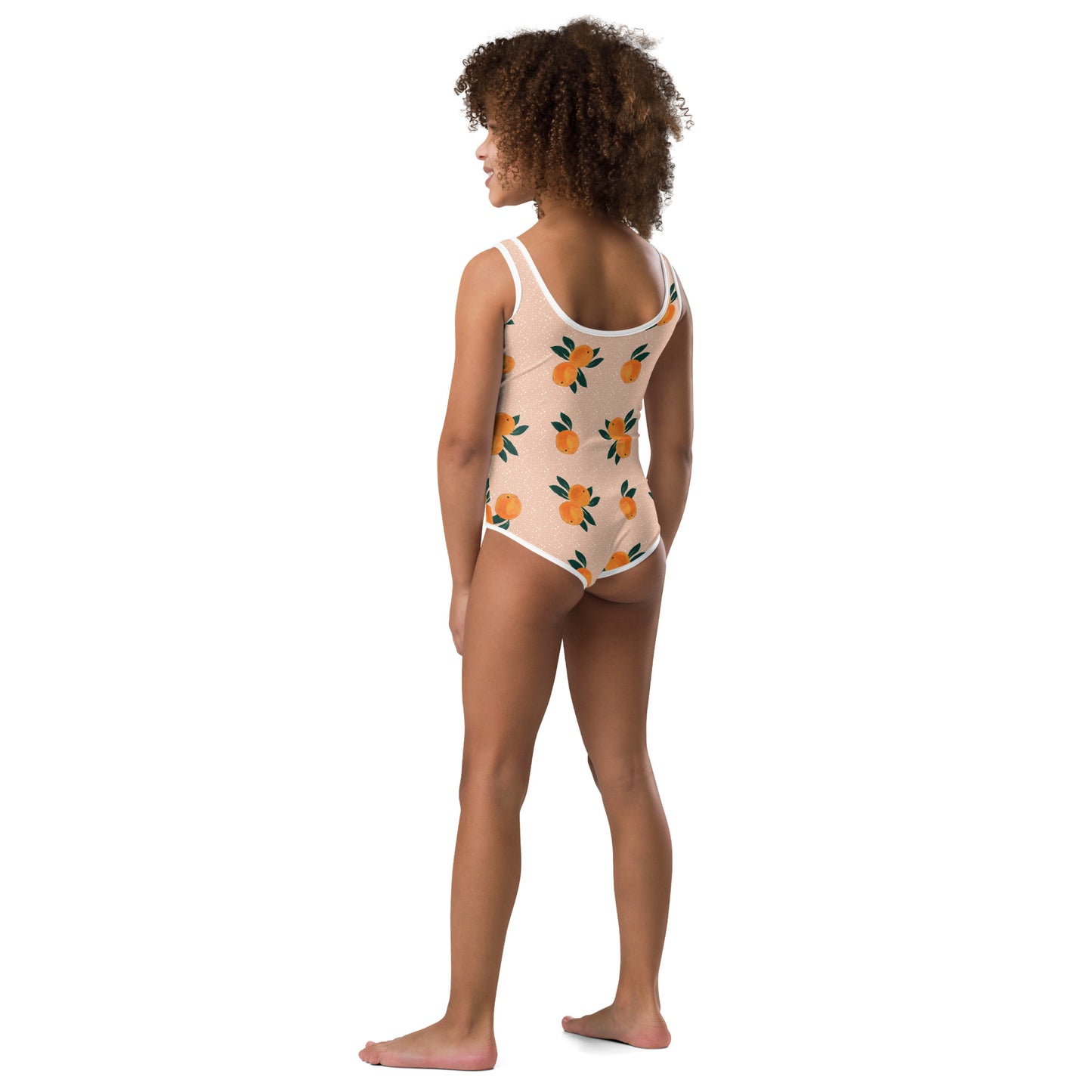 Orange Printed Kids Swimsuit in Peachy Pink