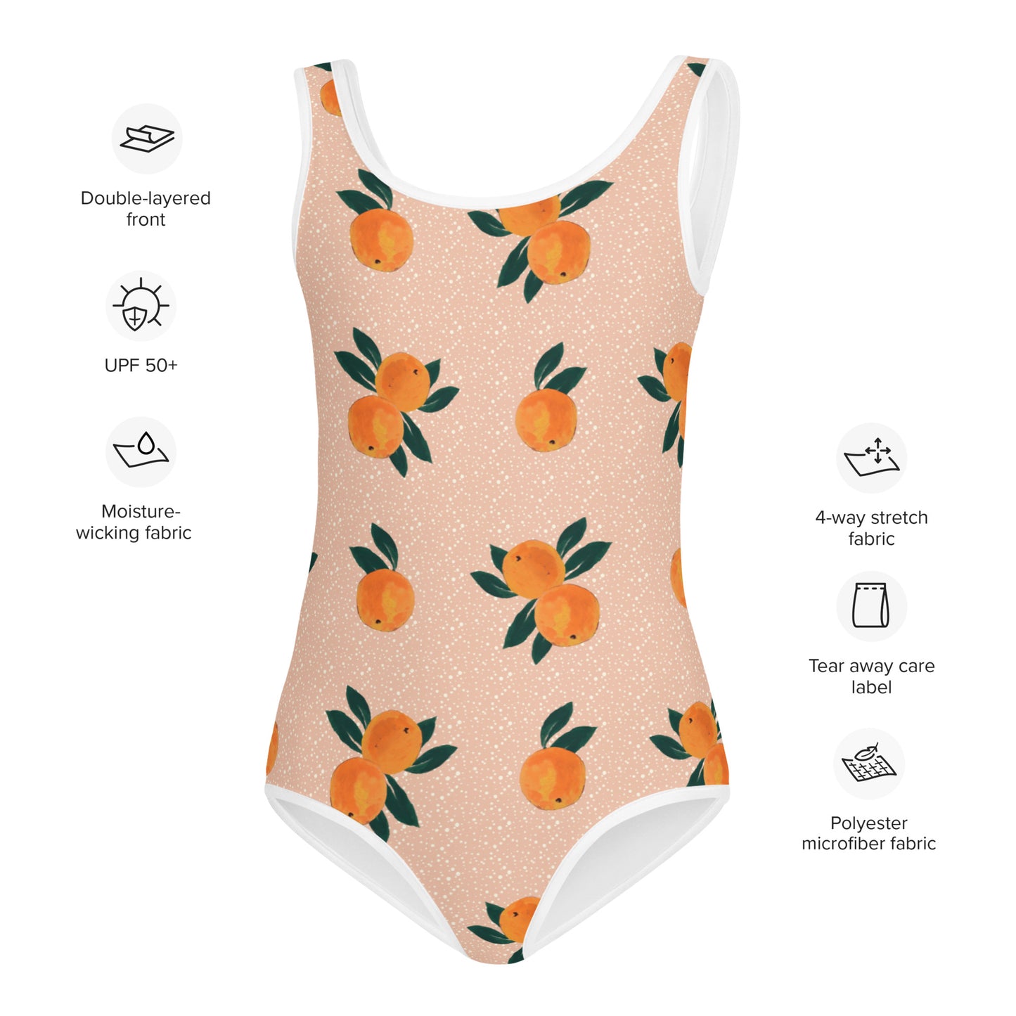 Orange Printed Kids Swimsuit in Peachy Pink
