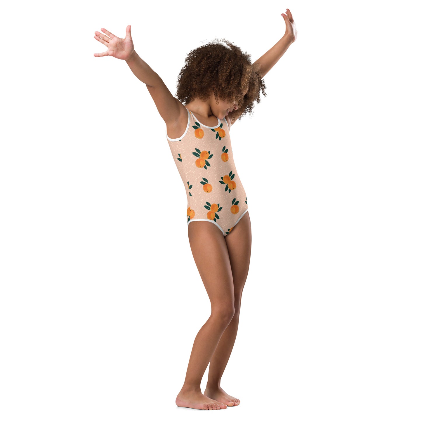 Orange Printed Kids Swimsuit in Peachy Pink
