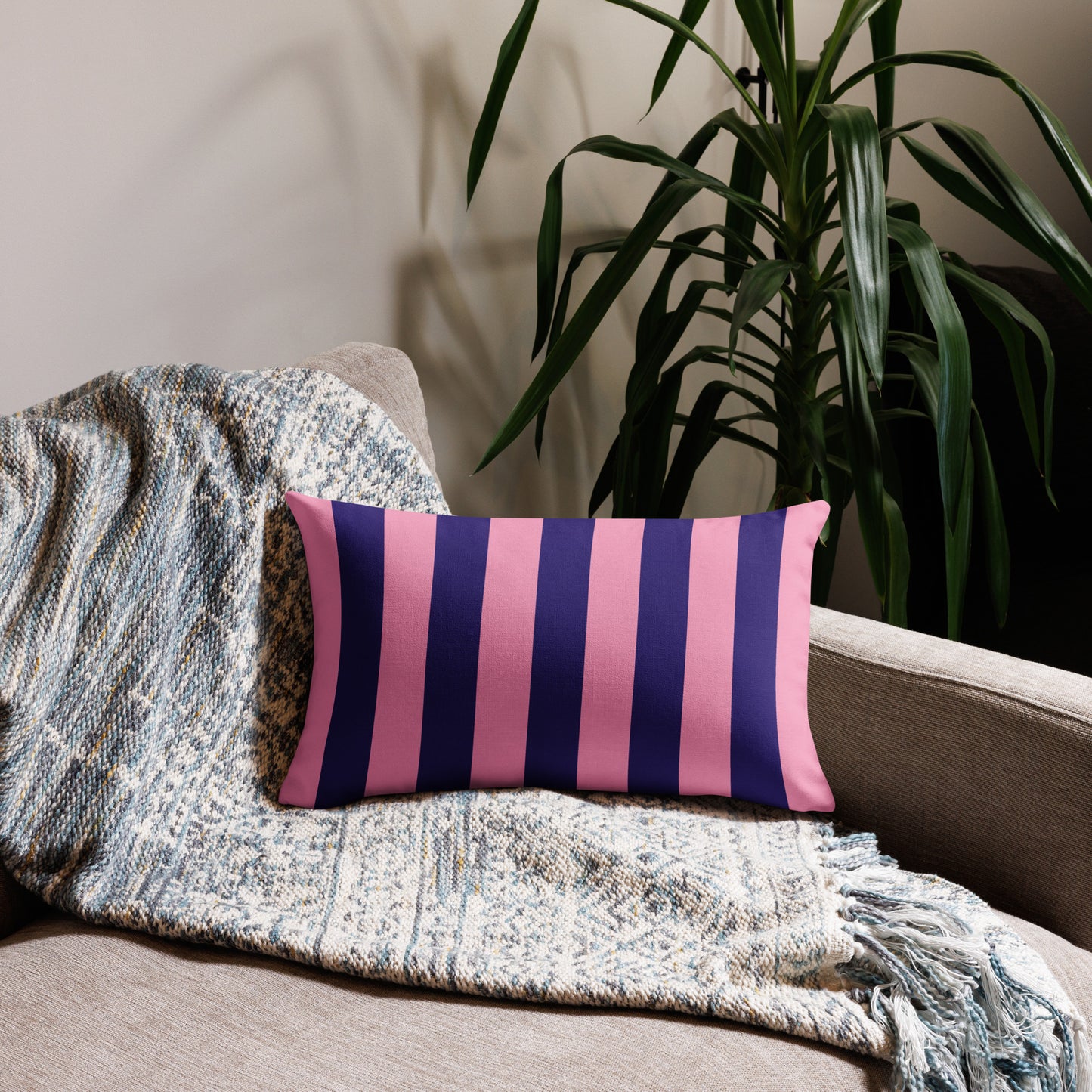 Wide Stripe Premium  Linen Look Pillow