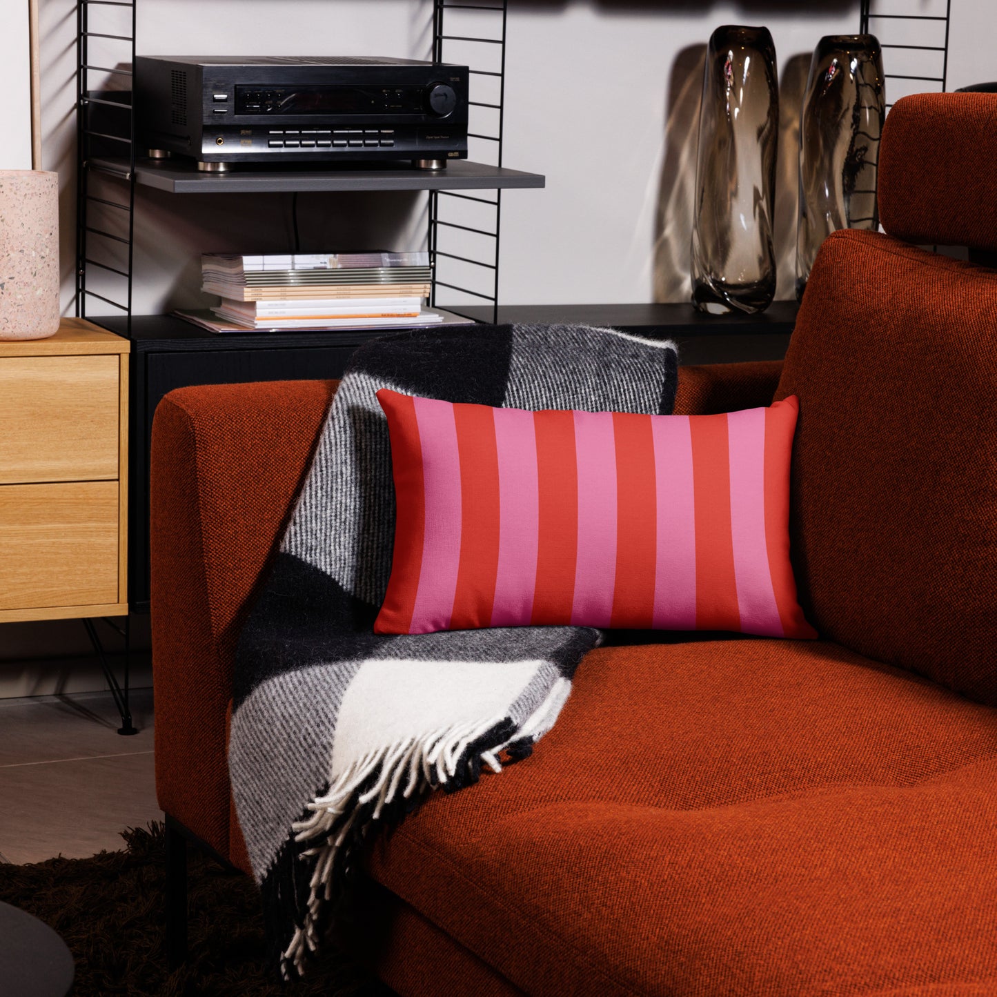 Wide Stripe Premium Pillow in Pink and Red