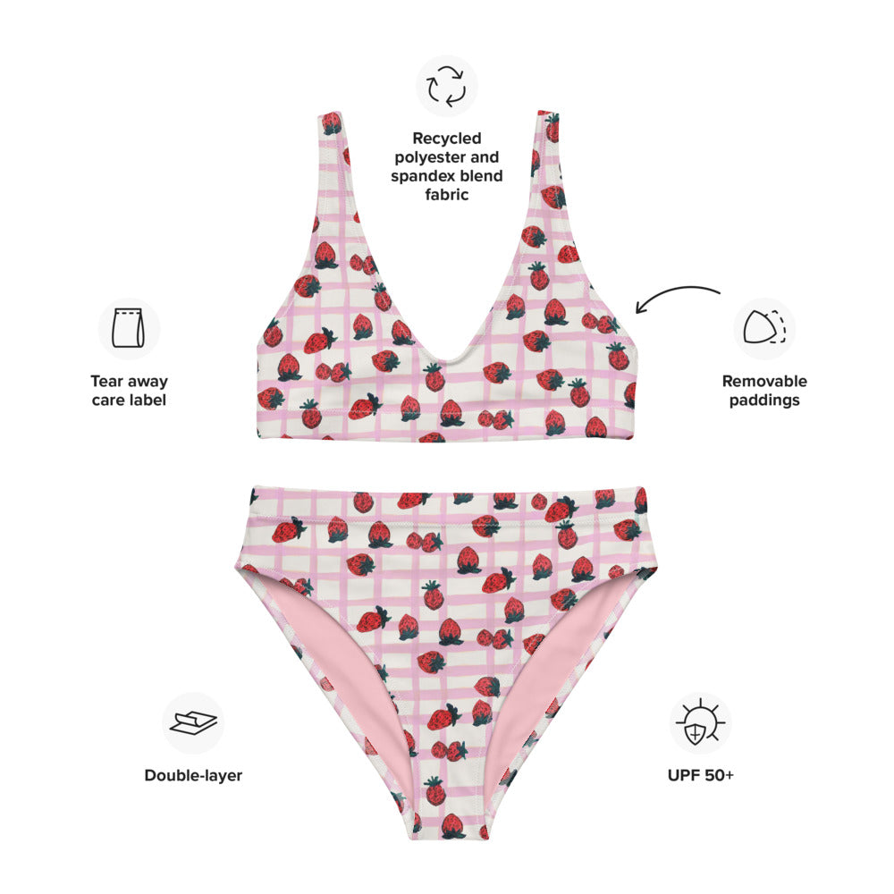Strawberry Recycled High-waisted Bikini