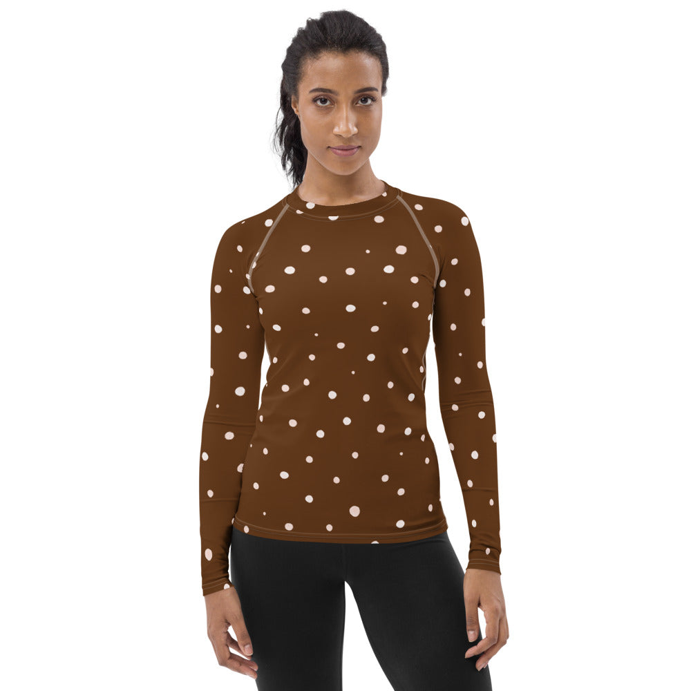 Polka Dot Women's Rash Guard Long Sleeve Fitted Top to Match Cycling Shorts