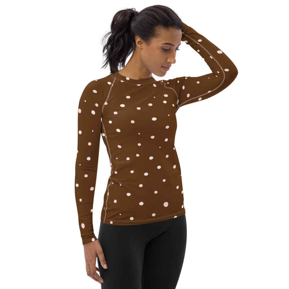 Polka Dot Women's Rash Guard Long Sleeve Fitted Top to Match Cycling Shorts