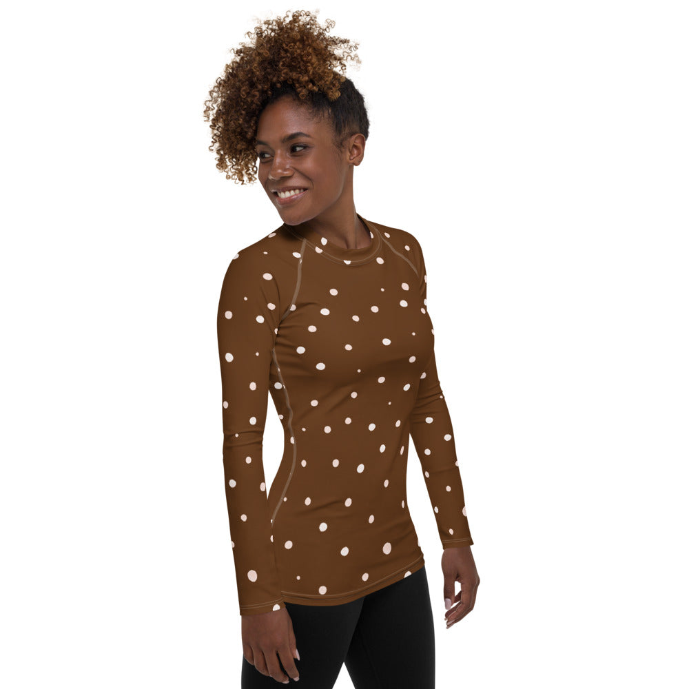 Polka Dot Women's Rash Guard Long Sleeve Fitted Top to Match Cycling Shorts