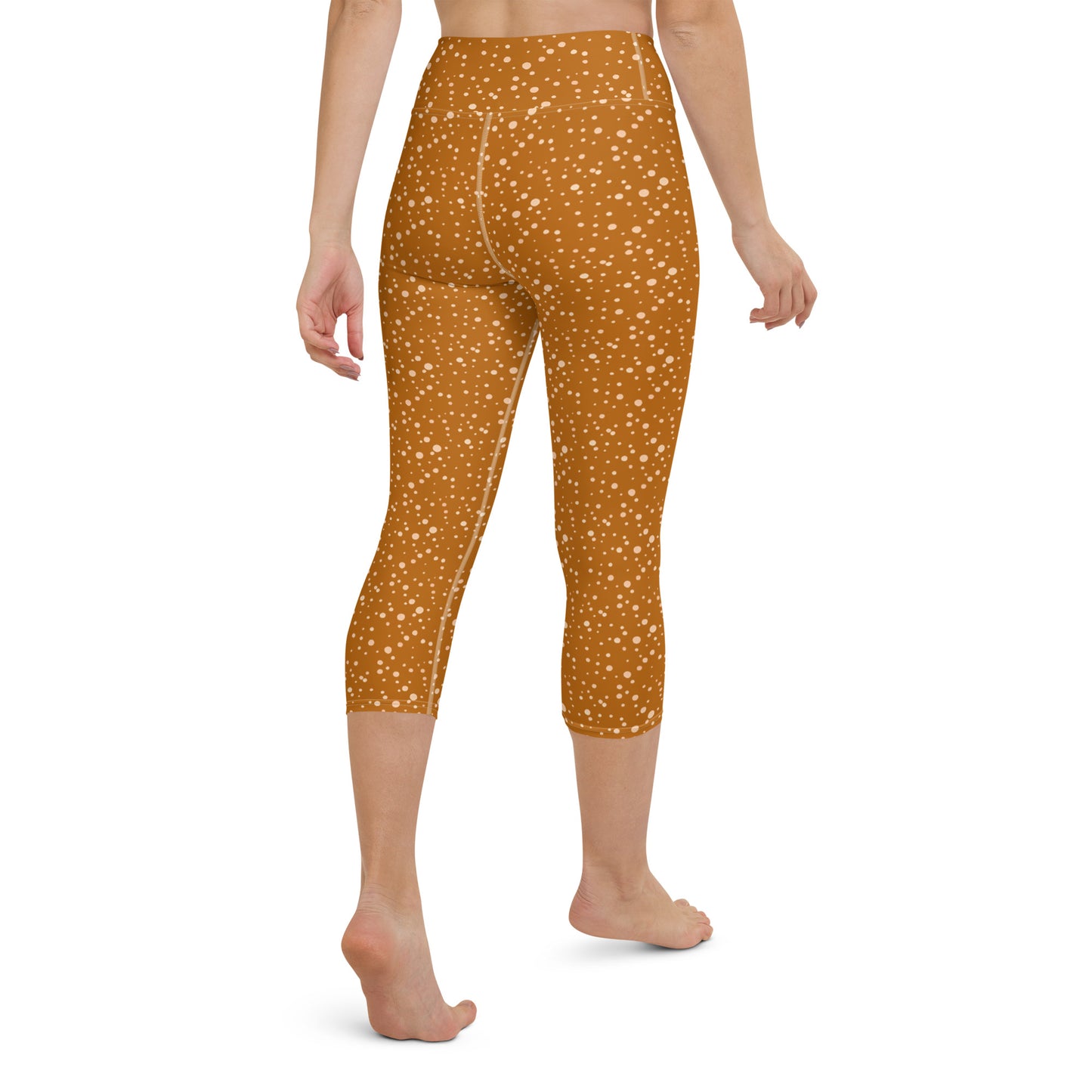Polkadot High Waisted Yoga Capri Leggings in Burnt Orange