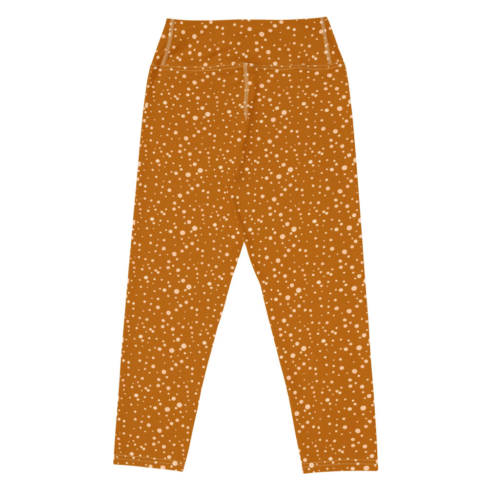 Polkadot High Waisted Yoga Capri Leggings in Burnt Orange