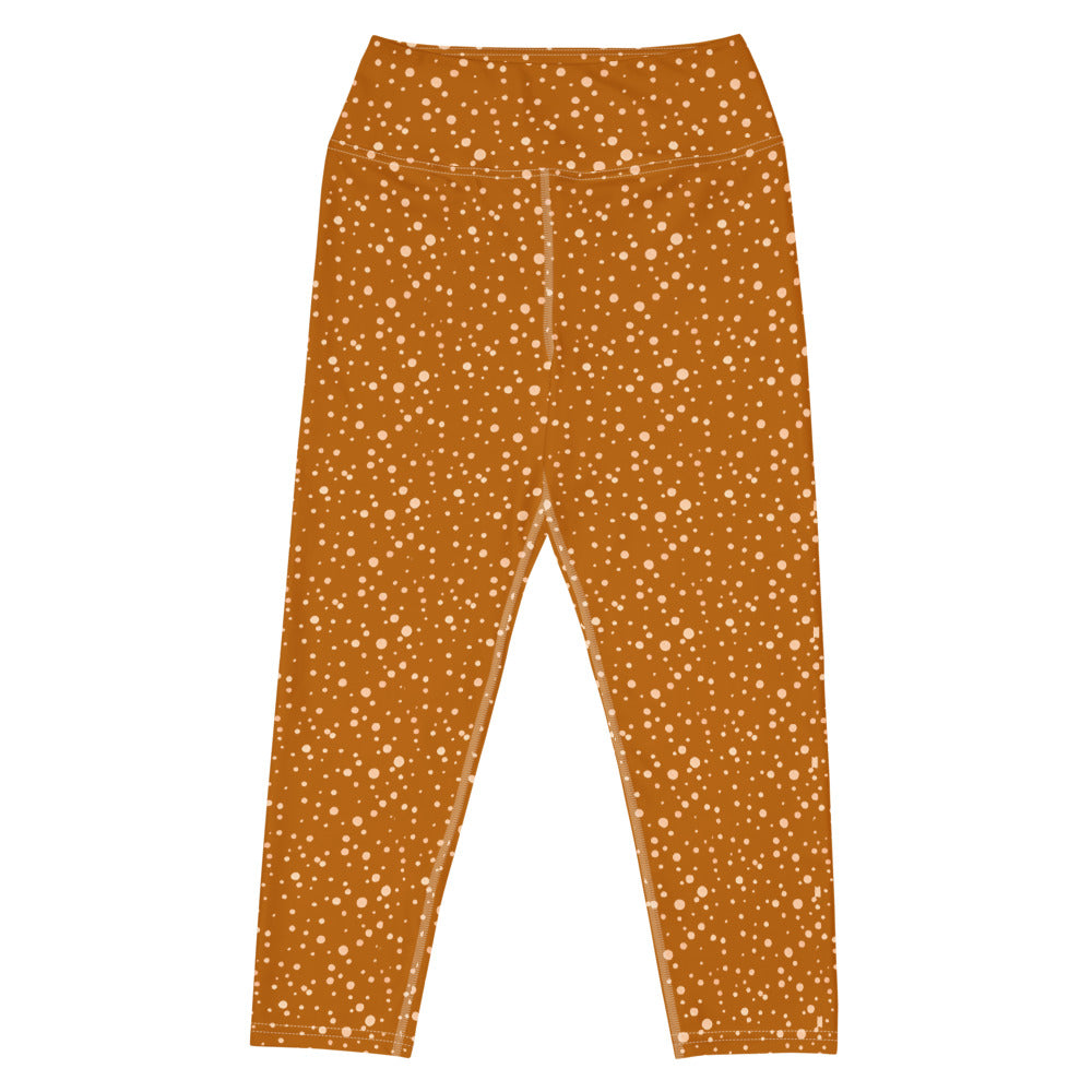 Polkadot High Waisted Yoga Capri Leggings in Burnt Orange