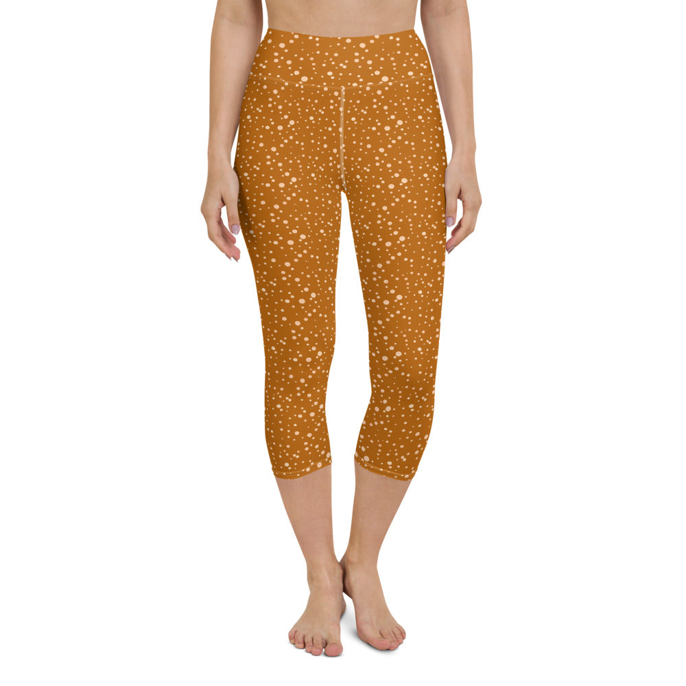 Polkadot High Waisted Yoga Capri Leggings in Burnt Orange