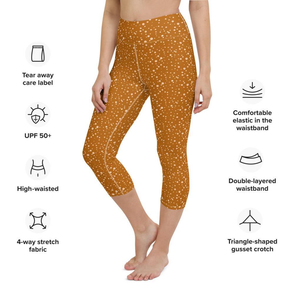 Polkadot High Waisted Yoga Capri Leggings in Burnt Orange