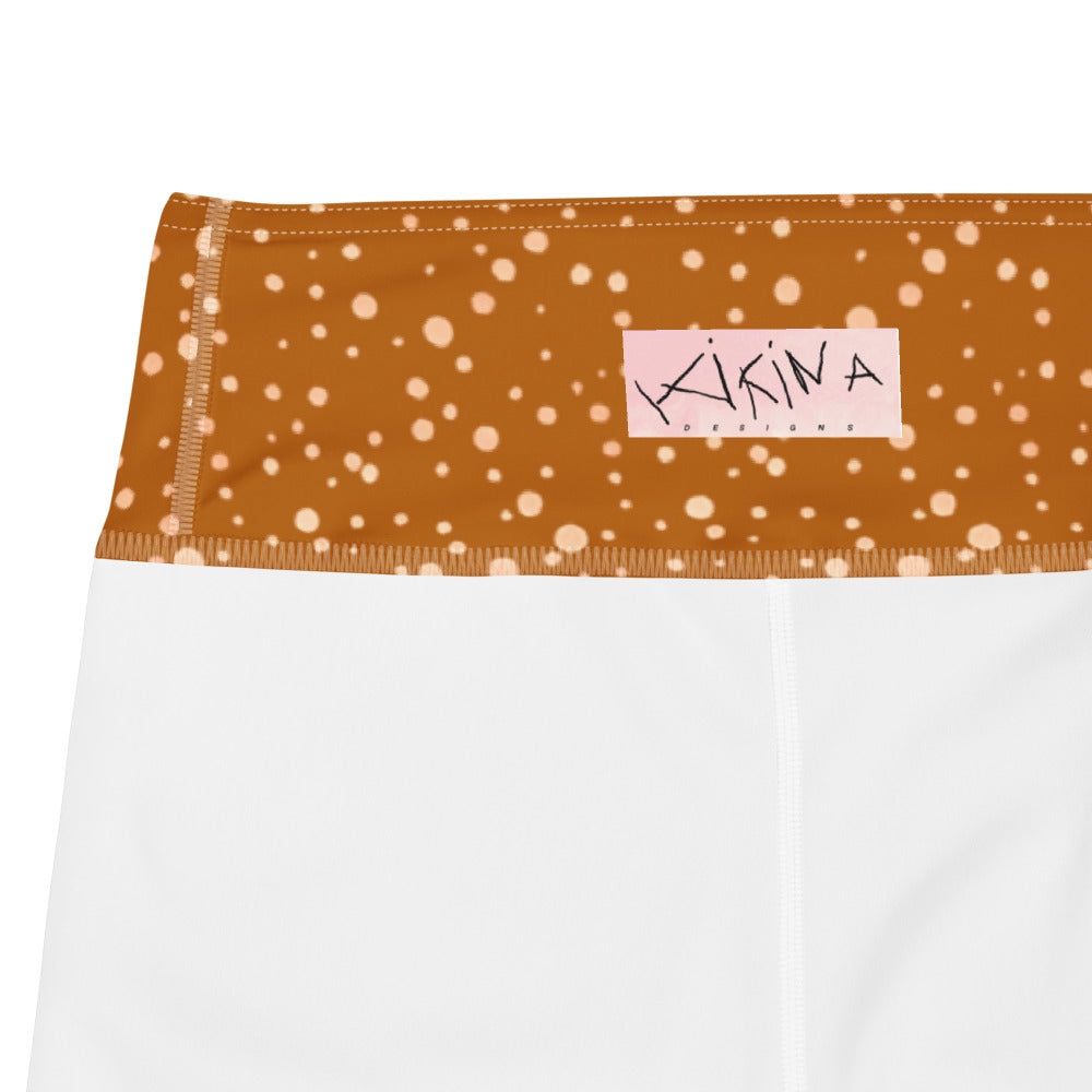 Polkadot High Waisted Yoga Capri Leggings in Burnt Orange