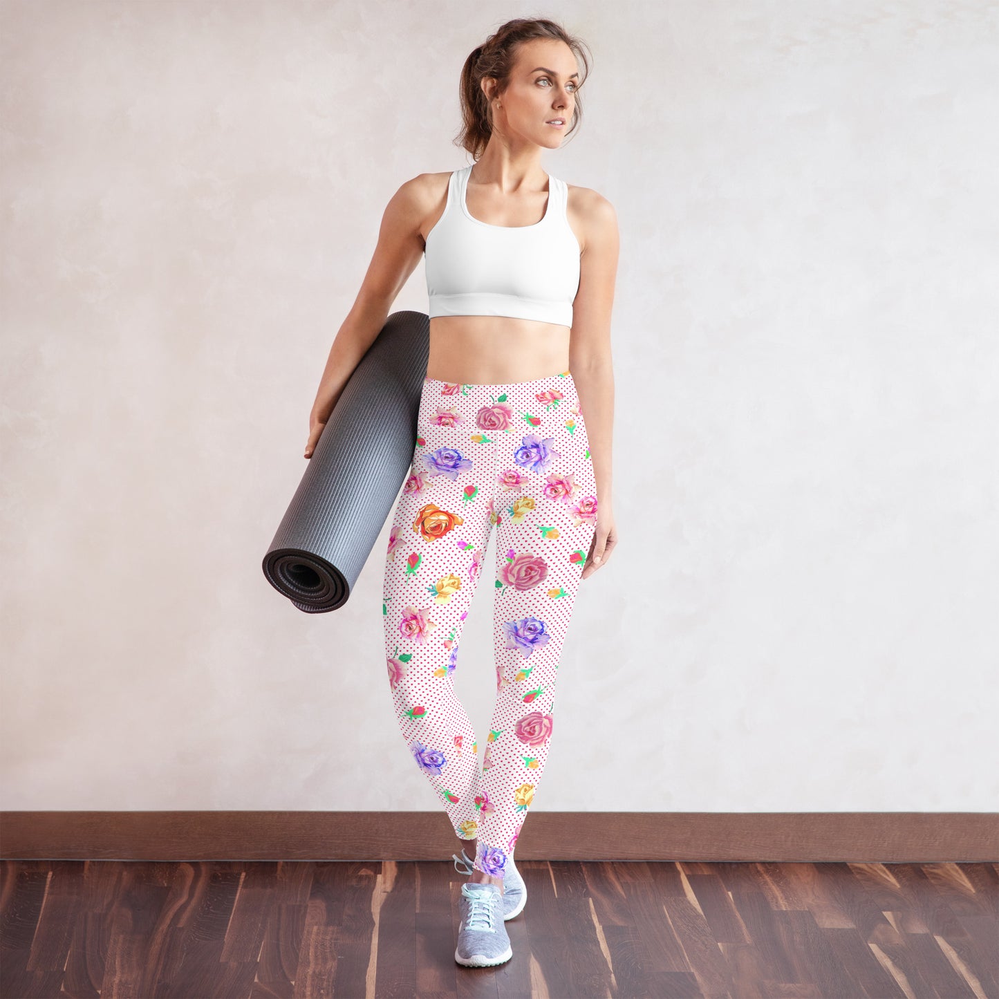 Rose Love Heart Print Highwaisted Yoga Leggings