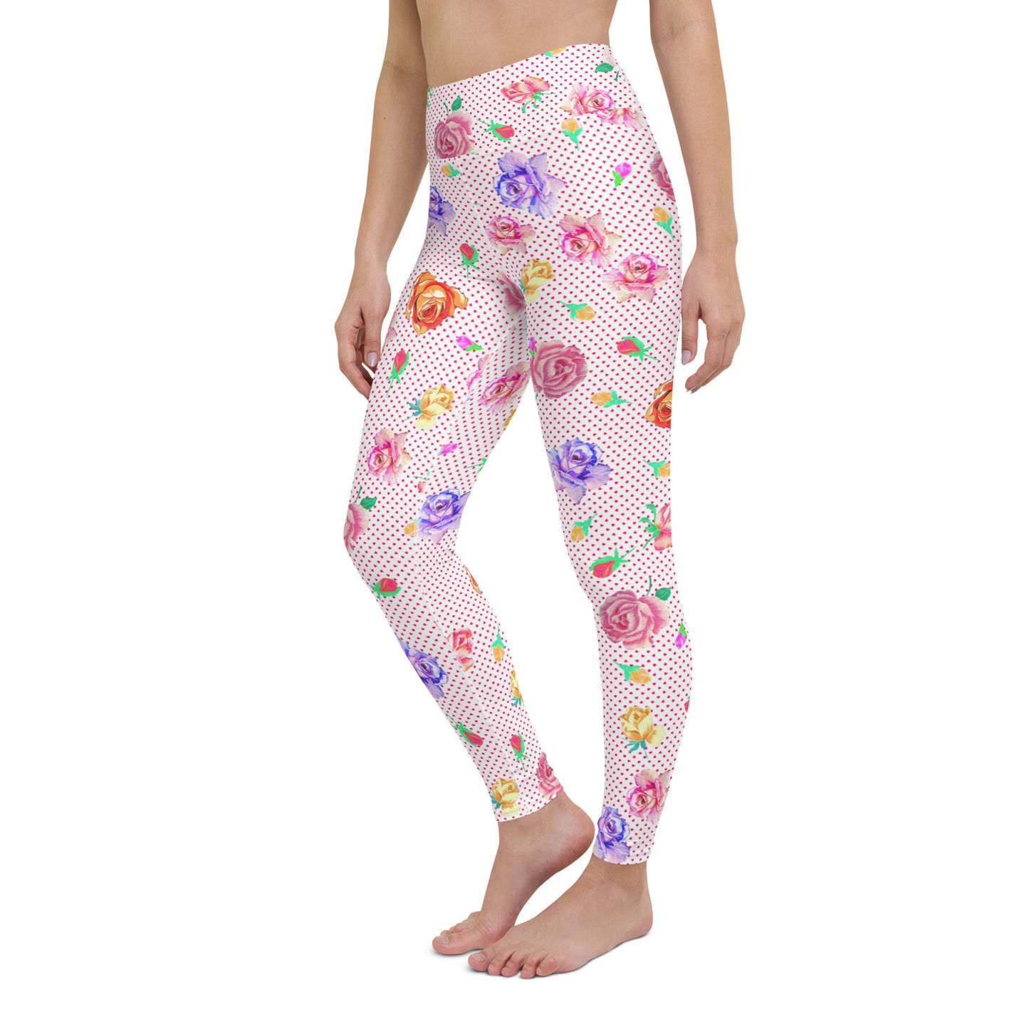 Rose Love Heart Print Highwaisted Yoga Leggings