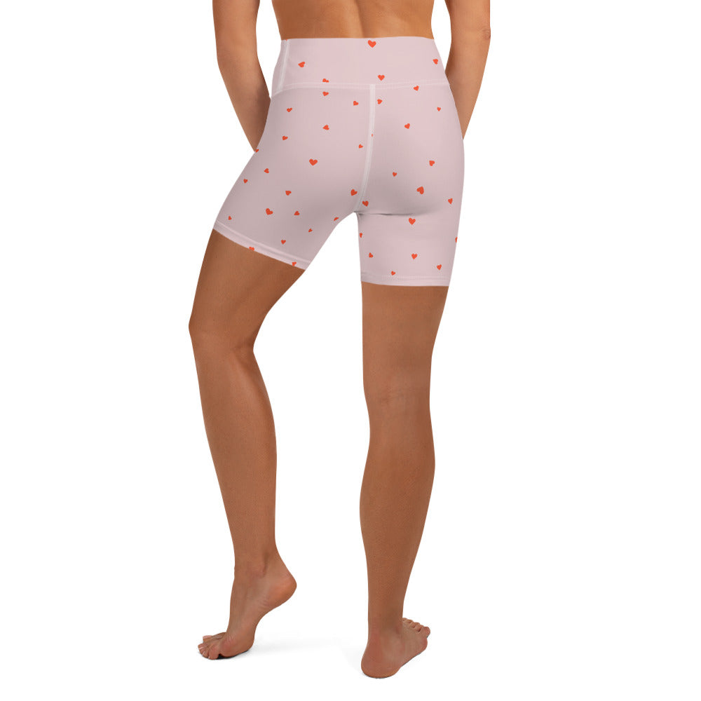 Love Heart Print Biker Shorts in Dusty Pink