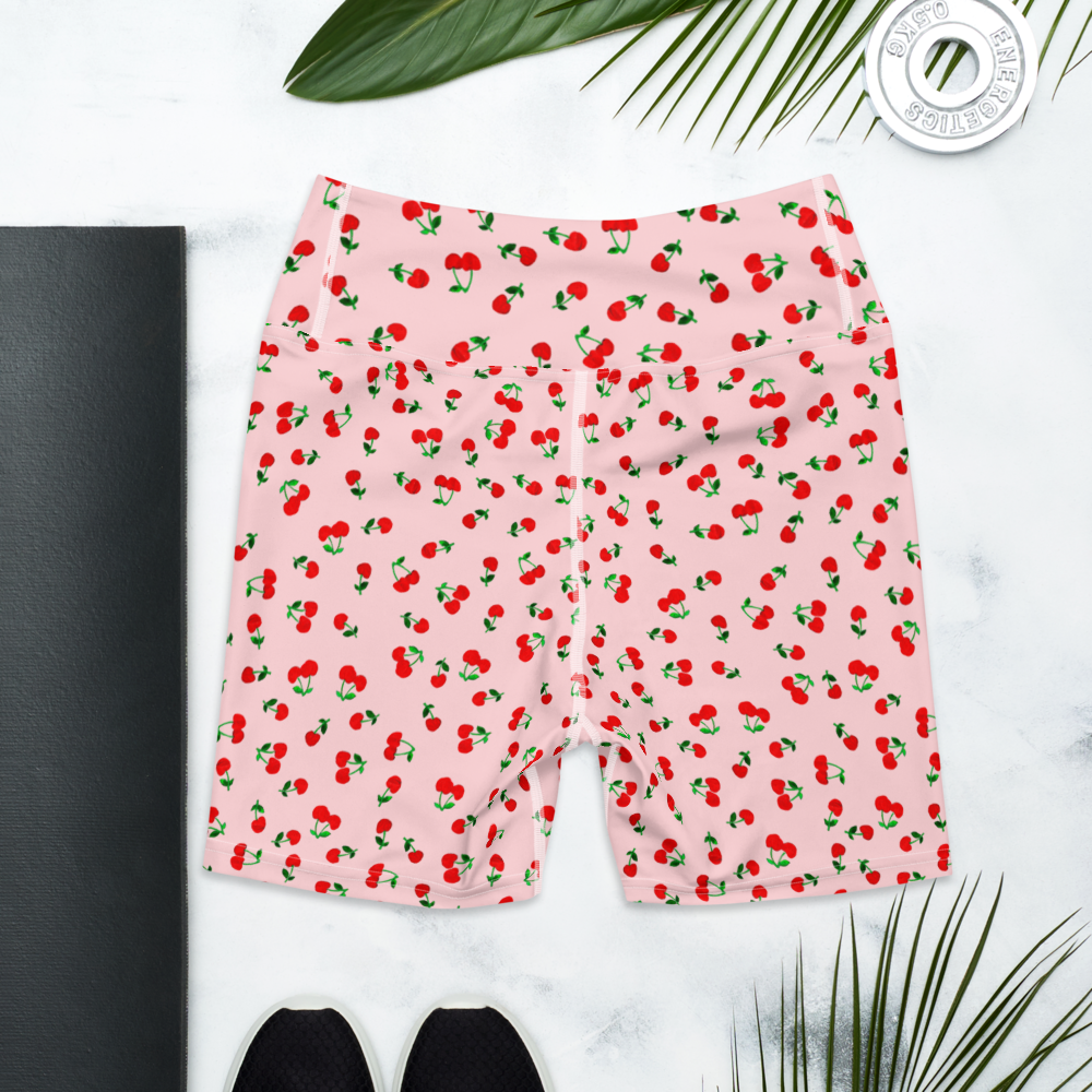 Printed Cherry Yoga Shorts