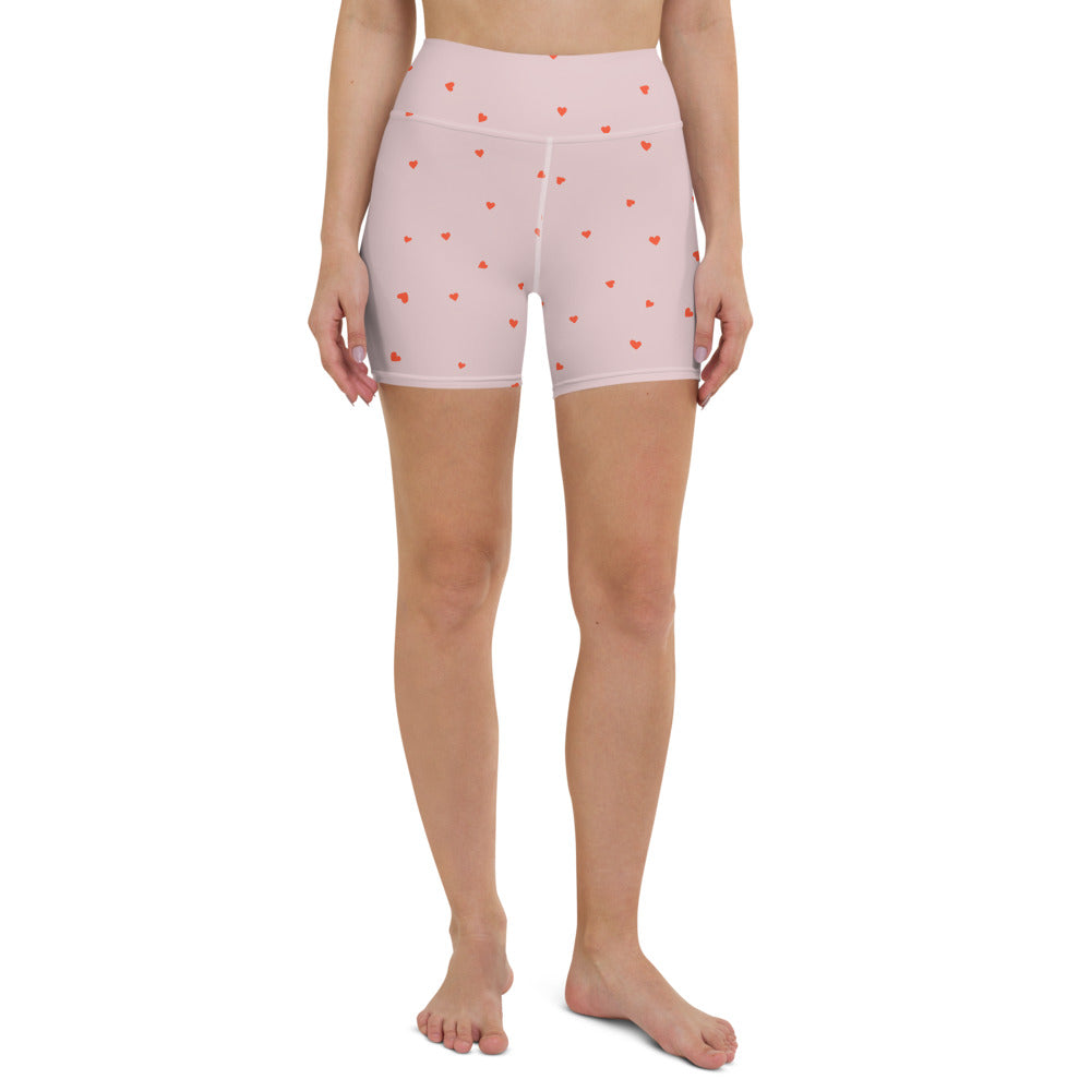 Love Heart Print Biker Shorts in Dusty Pink