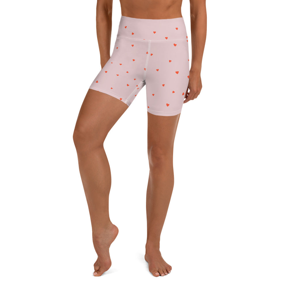 Love Heart Print Biker Shorts in Dusty Pink