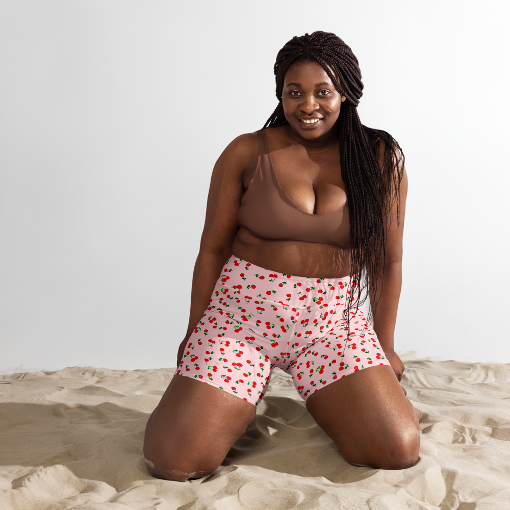 Printed Cherry Yoga Shorts