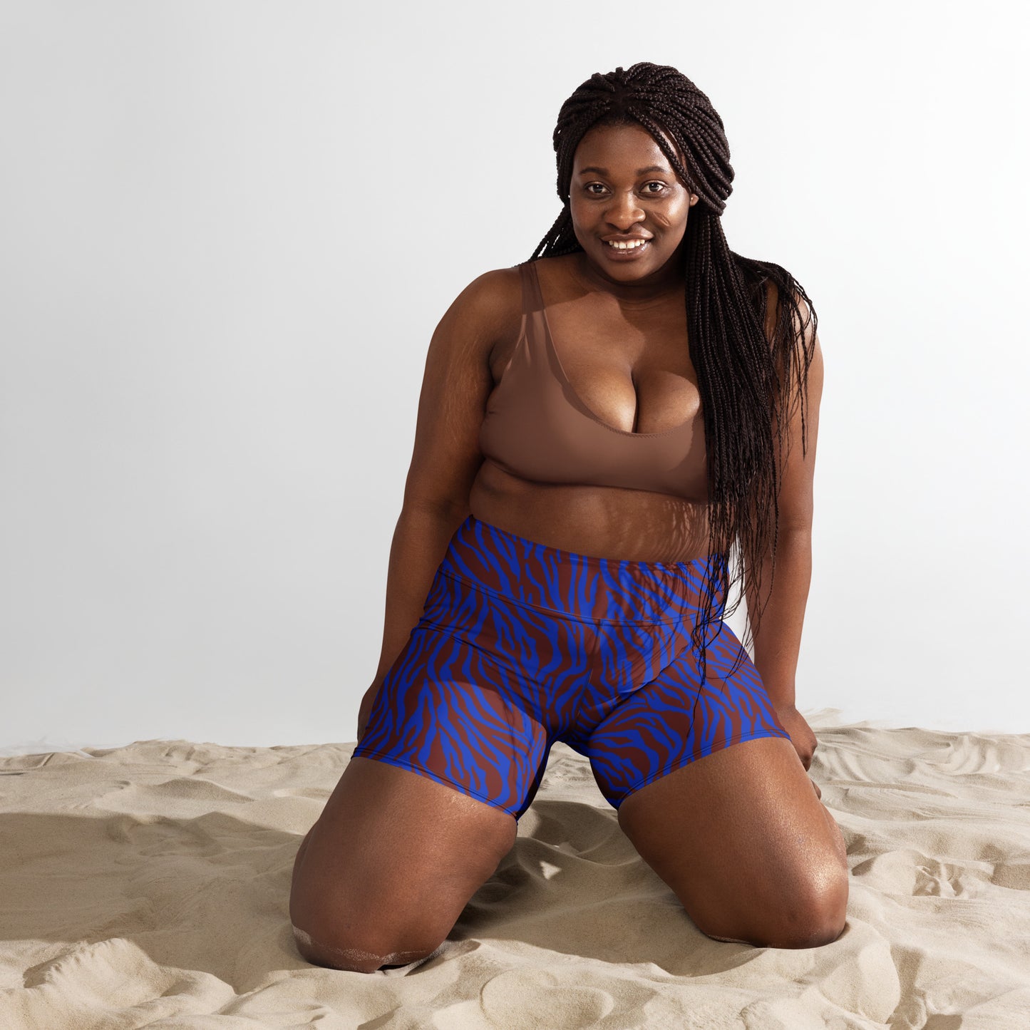 Printed Zebra Biker Shorts in Blue