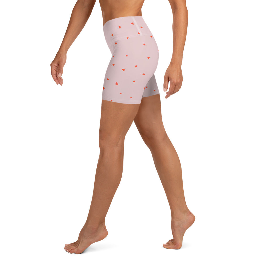 Love Heart Print Biker Shorts in Dusty Pink