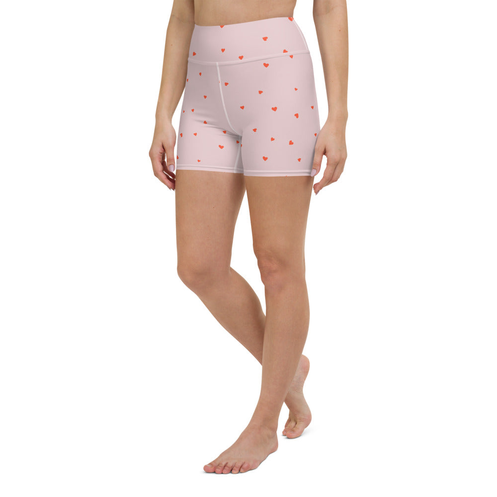 Love Heart Print Biker Shorts in Dusty Pink