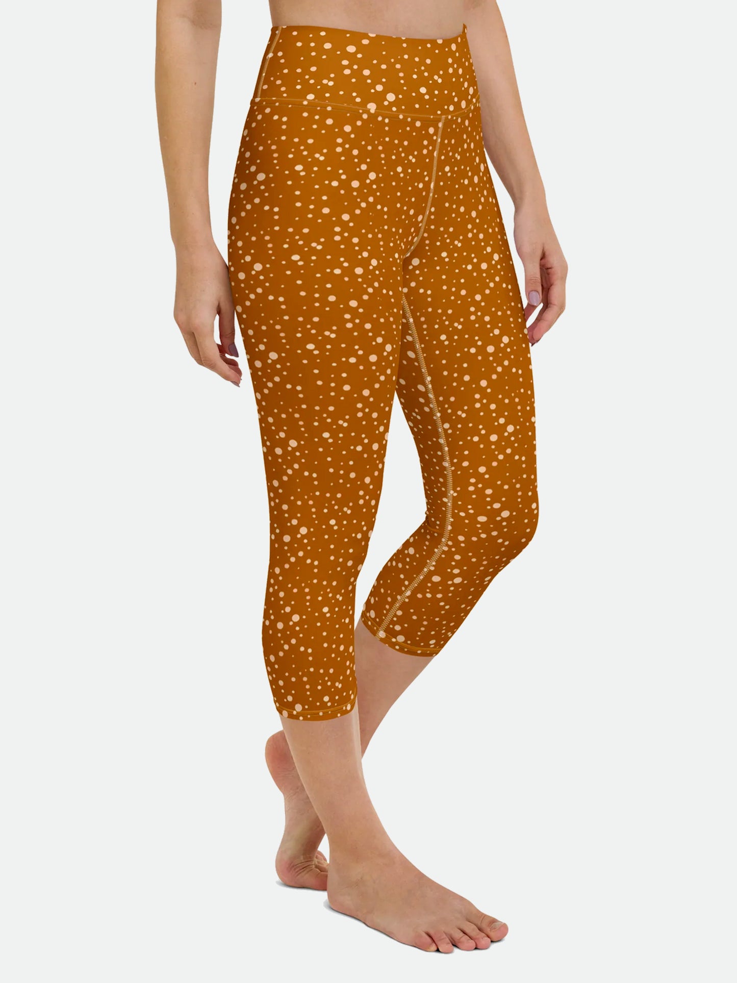 Polkadot High Waisted Yoga Capri Leggings in Burnt Orange