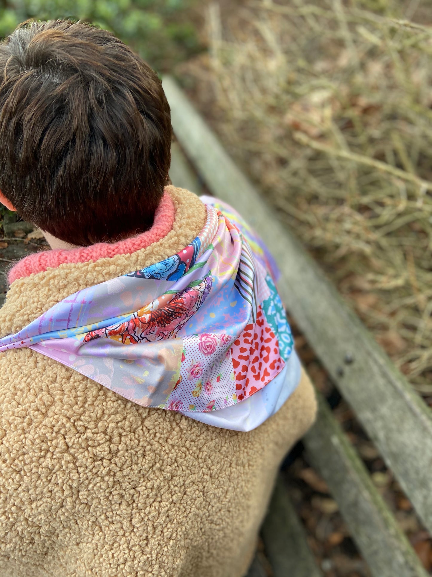 Patchwork Print Satin Square Scarf