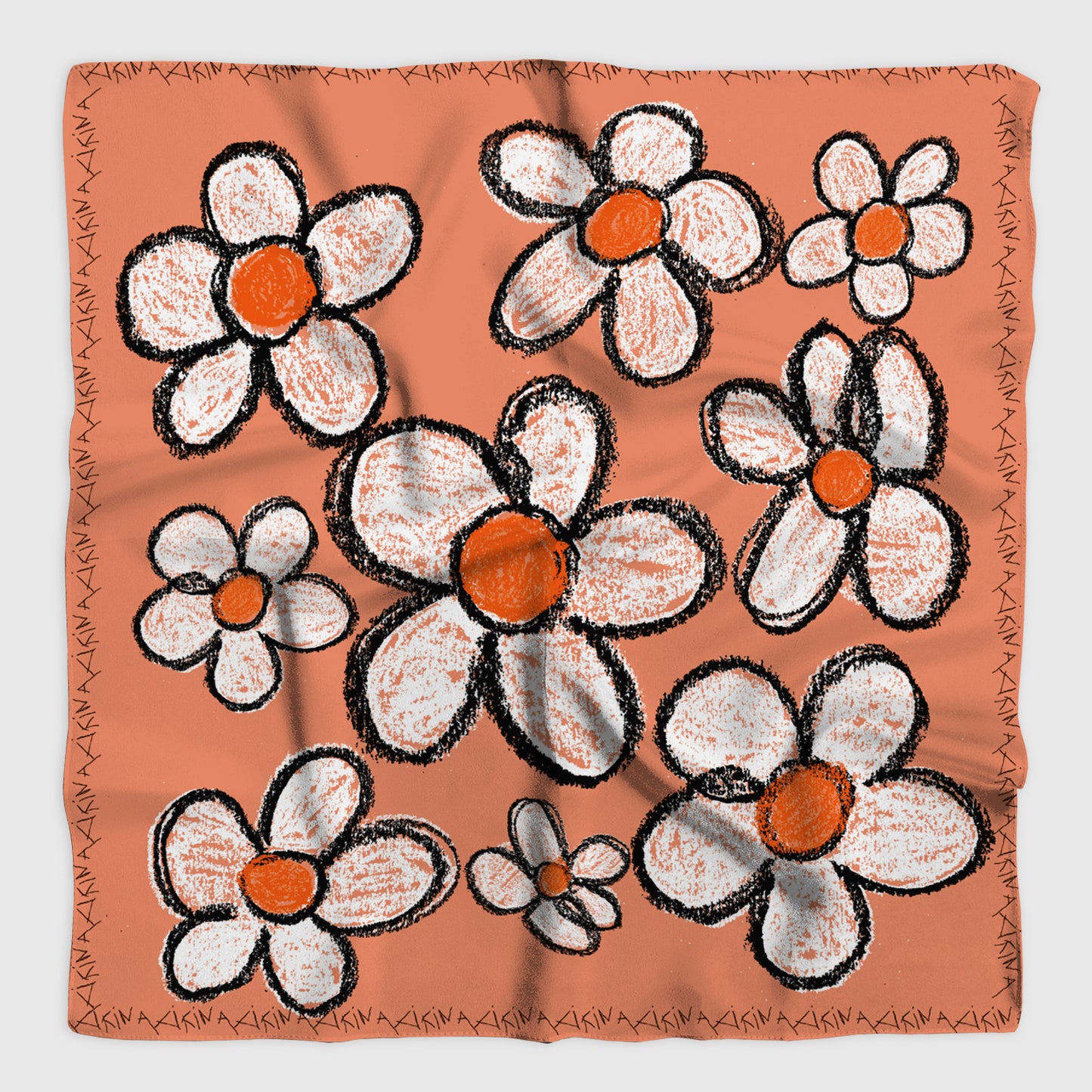Large 70s Daisy Real Satin Silk Bandana