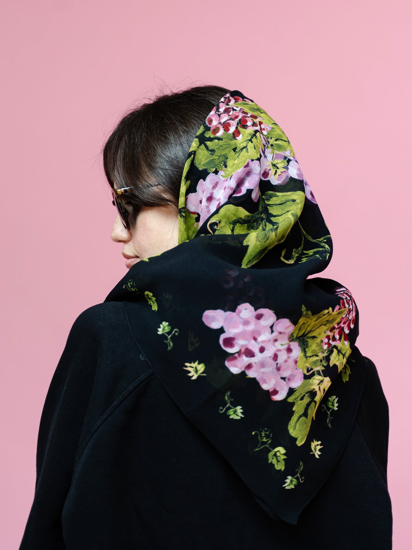 Grape Print Georgette Silk Square Scarf