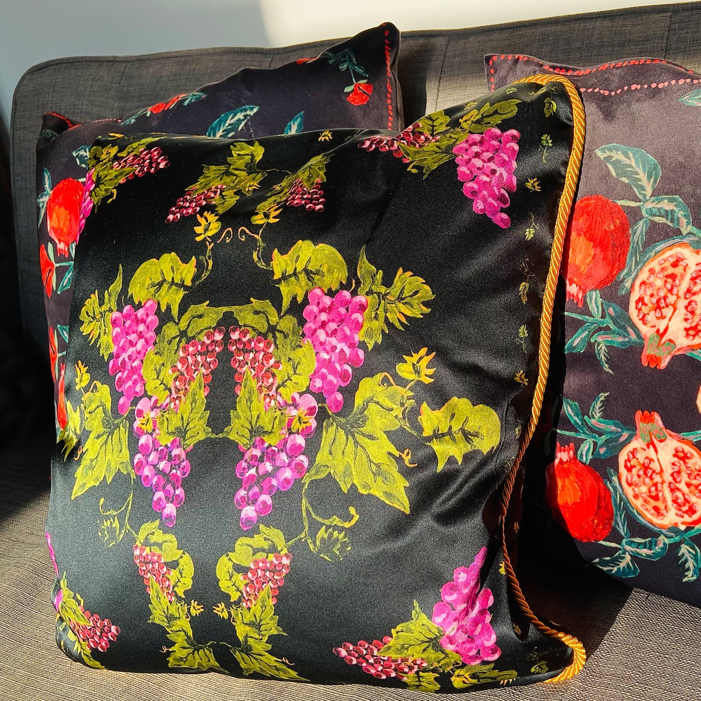 Grape Print Satin Silk Cushion