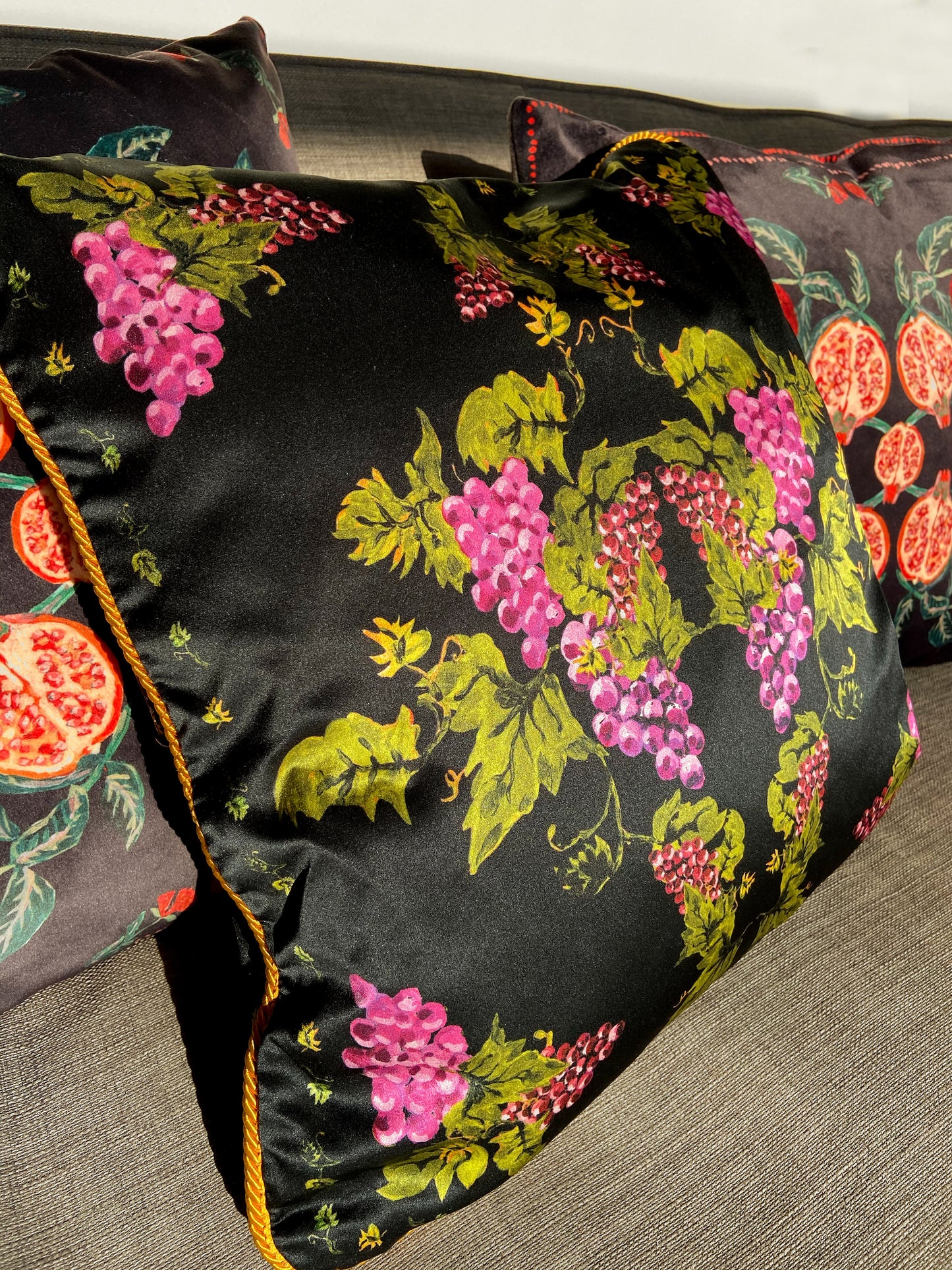 Grape Print Satin Silk Cushion
