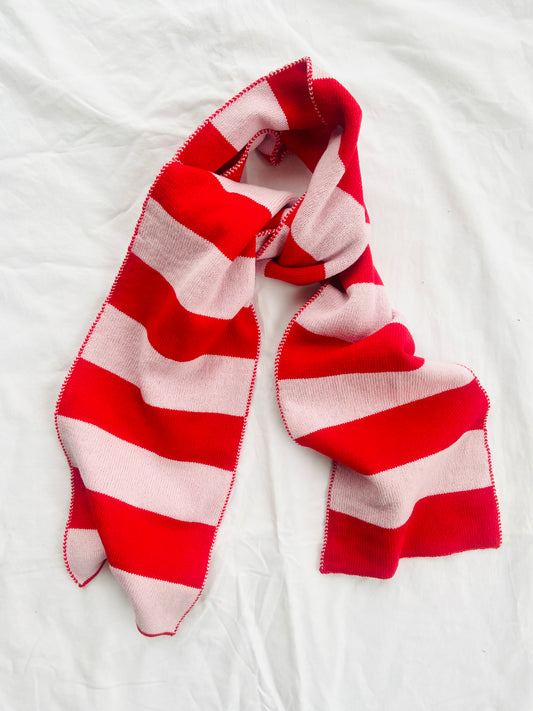 Wide Stripe Wool and Cashmere Scarf in Blush and Red