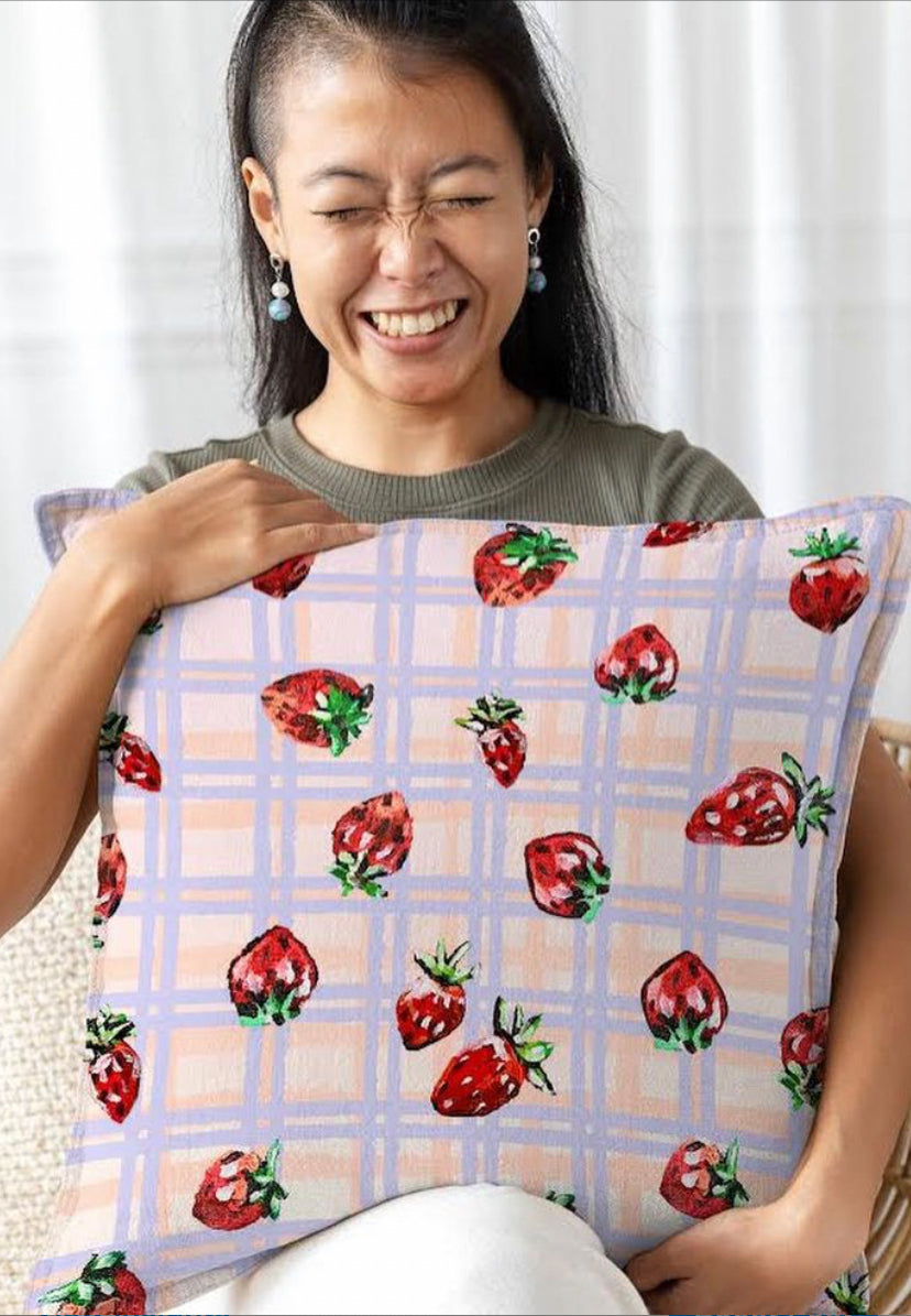 Strawberry Print Reversible Cushion