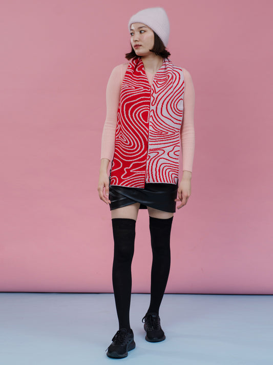 Swirly Stripe Knitted Scarf in Pink And Red