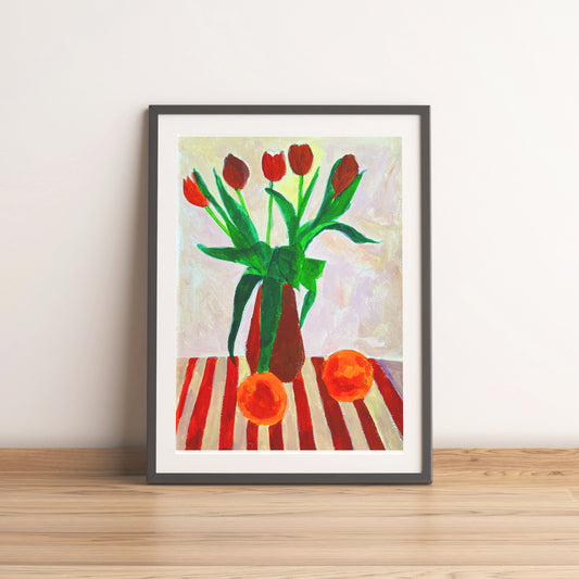 Naturmort. Tulips and Oranges. A3 Artwork. Giclee Print