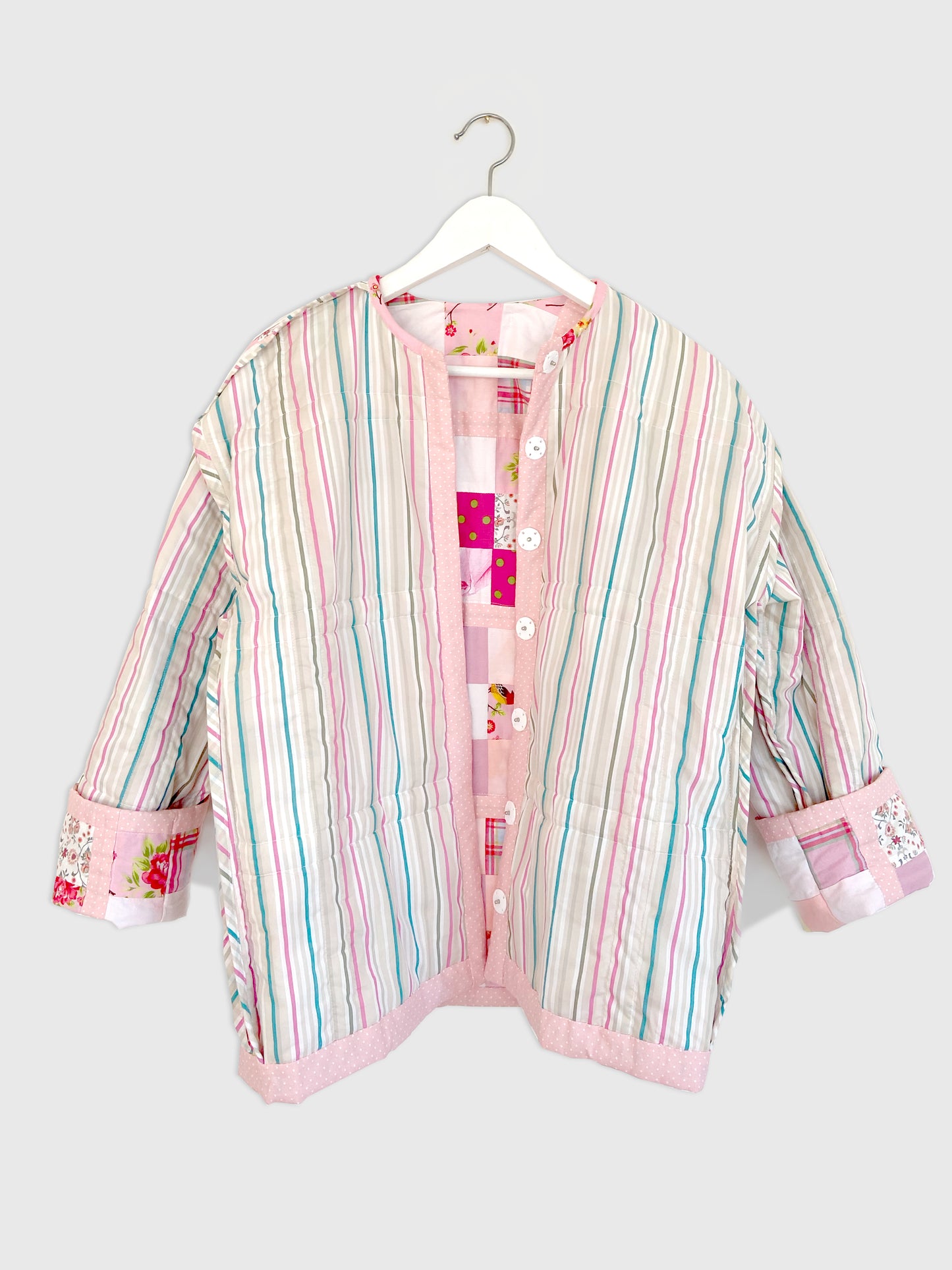 Patchwork Jacket in Pink. Kikina Designs x My Mama's Quilts