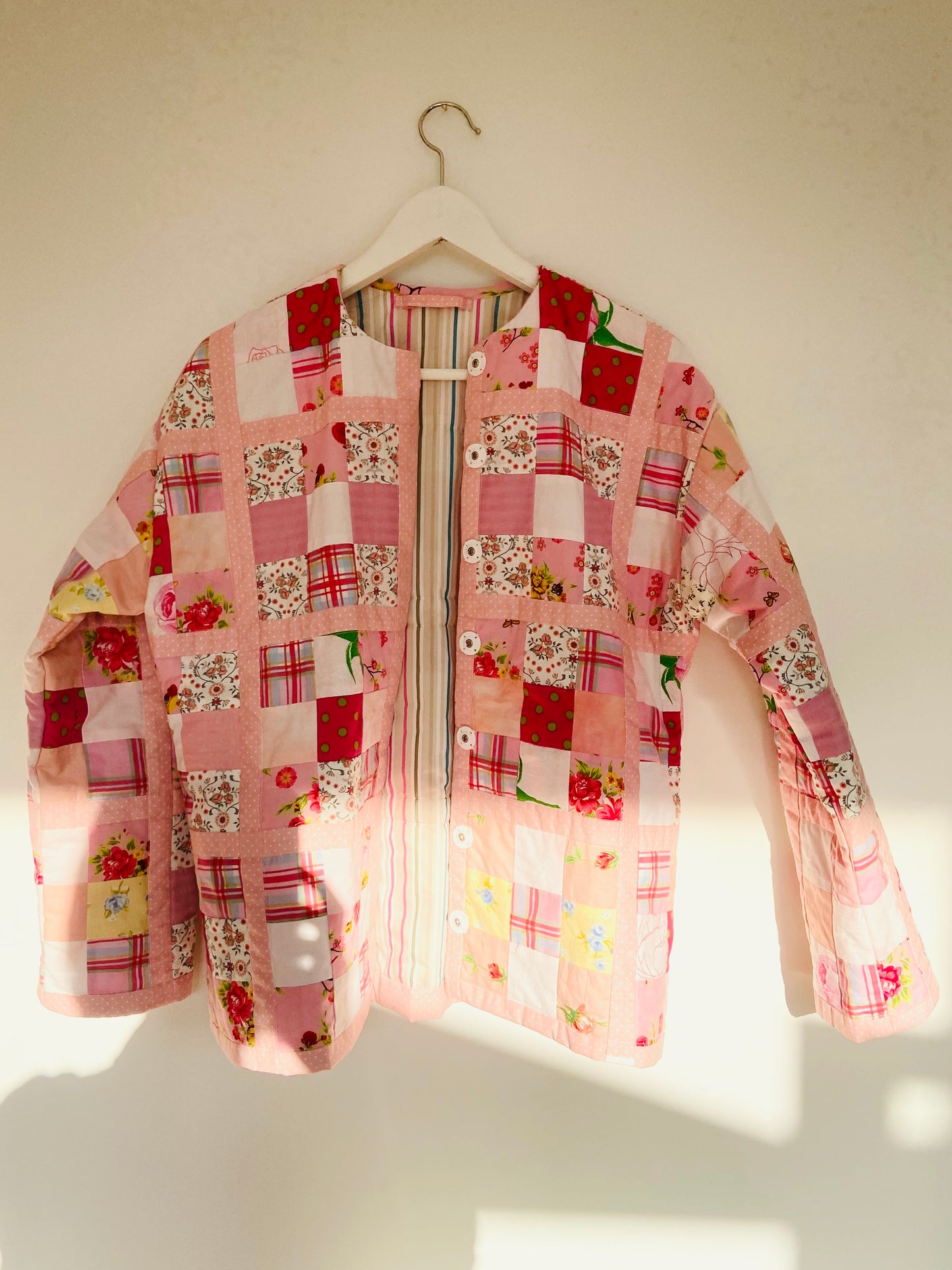 Patchwork Jacket in Pink. Kikina Designs x My Mama's Quilts