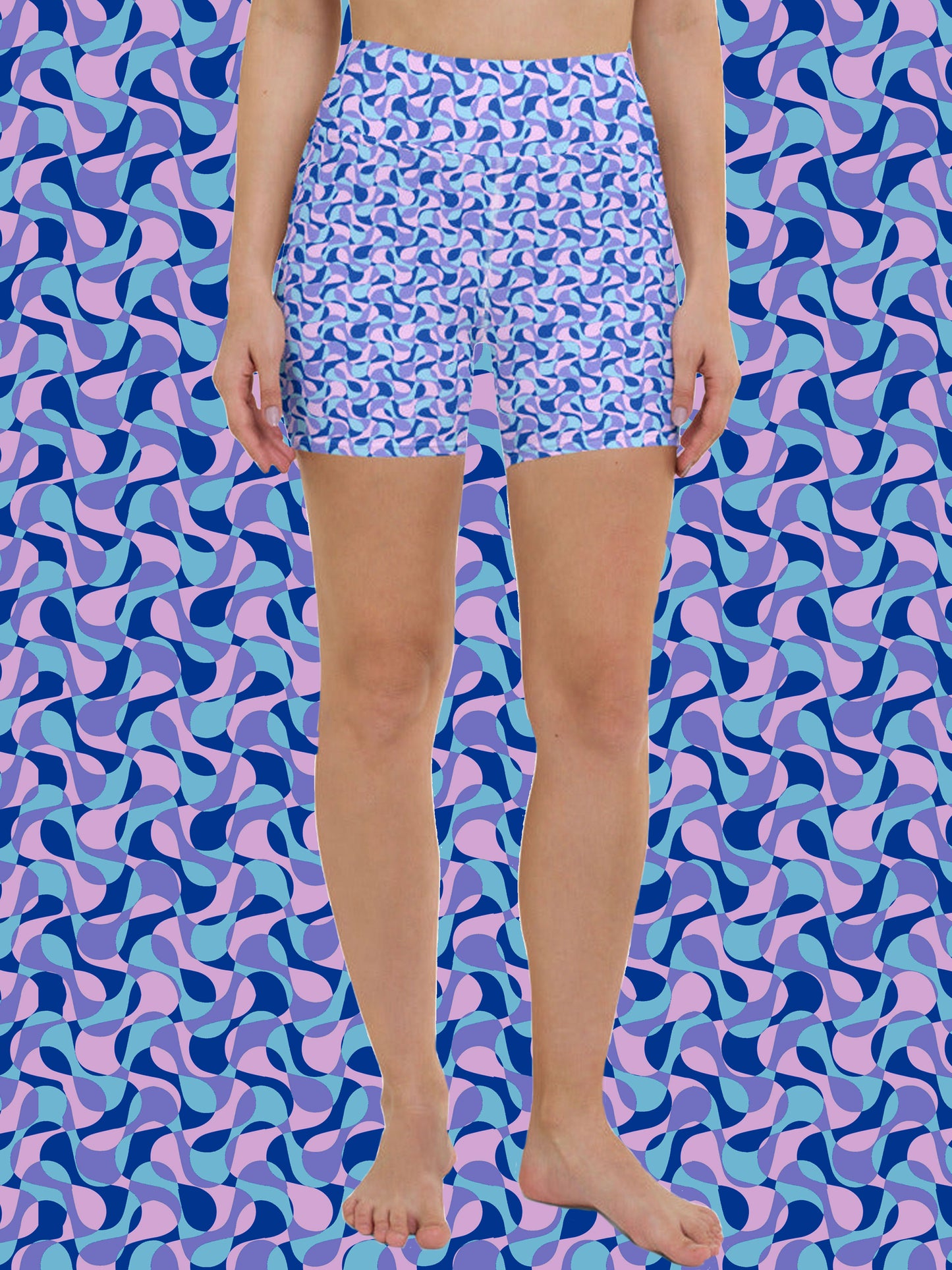 Disco Zig Zag Print Biker Shorts in Blue