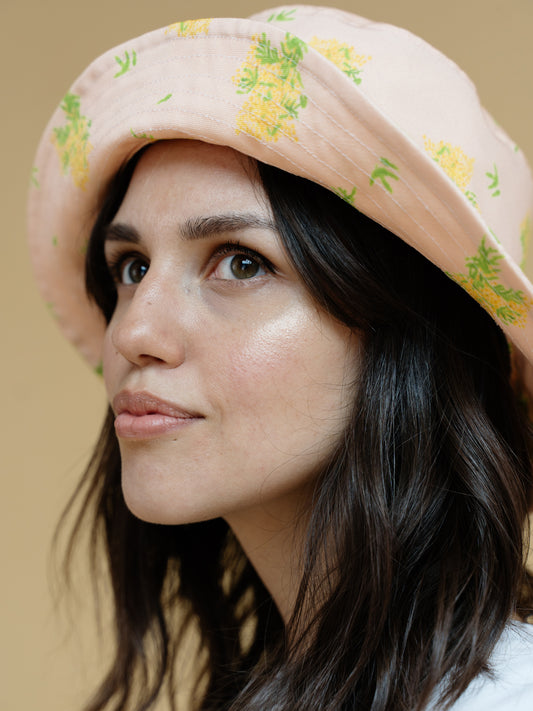 Mimosa Print Denim Bucket Hat